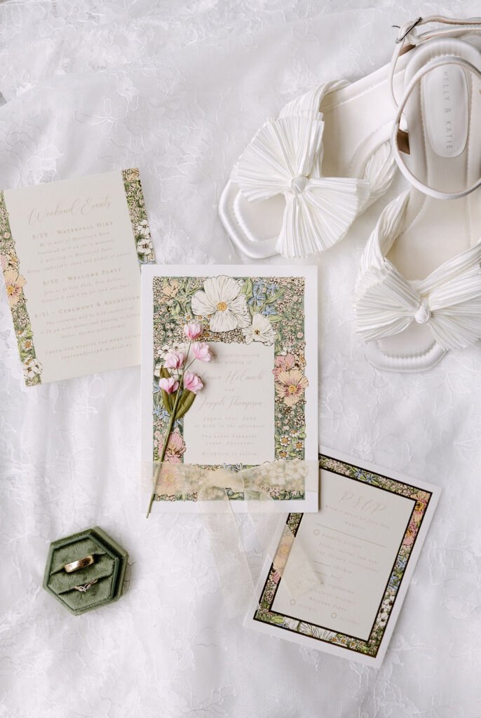 Garden party wedding invitation suite for a Lyons Farmette wedding in August